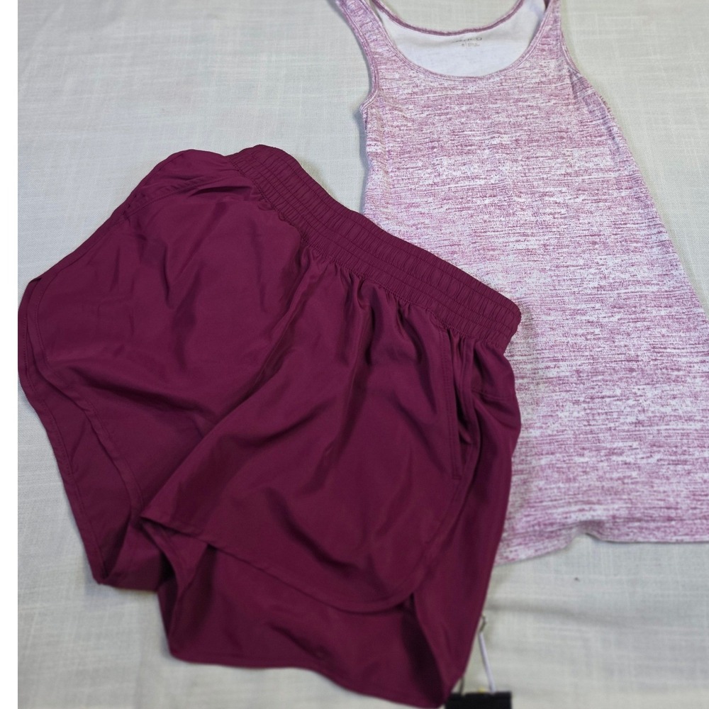 Athletic Works BCG Activewear Set Purple Running Shorts XS Heathered Tank Top S